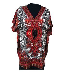 Sita Abstract Caftan Kaftan Tunic Dress Women One Size V Neck Empire Flowy Beach
